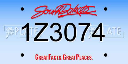 1Z3074 South Dakota License Plate