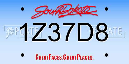 1Z37D8 South Dakota License Plate