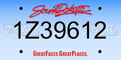 1Z39612 South Dakota License Plate