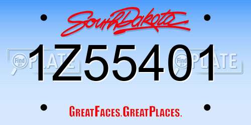 1Z55401 South Dakota License Plate