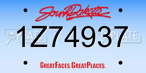 1Z74937 South Dakota License Plate