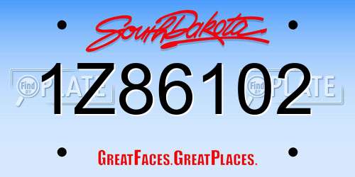 1Z86102 South Dakota License Plate