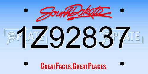 1Z92837 South Dakota License Plate