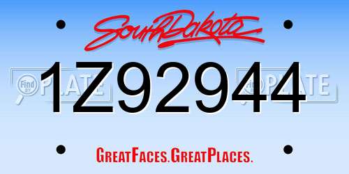 1Z92944 South Dakota License Plate