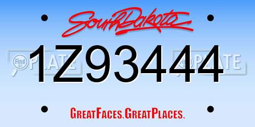 1Z93444 South Dakota License Plate