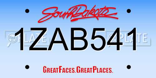 1ZAB541 South Dakota License Plate