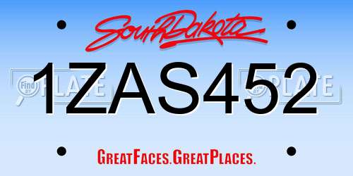 1ZAS452 South Dakota License Plate