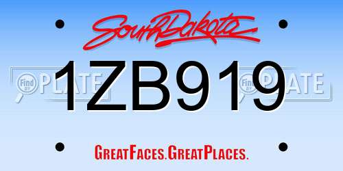 1ZB919 South Dakota License Plate