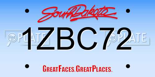 1ZBC72 South Dakota License Plate
