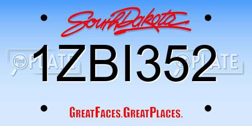 1ZBI352 South Dakota License Plate