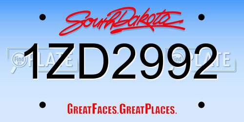 1ZD2992 South Dakota License Plate