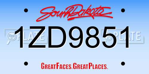 1ZD9851 South Dakota License Plate
