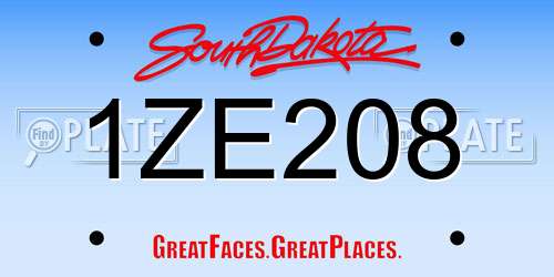 1ZE208 South Dakota License Plate