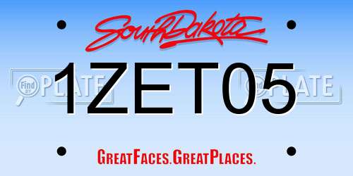 1ZET05 South Dakota License Plate