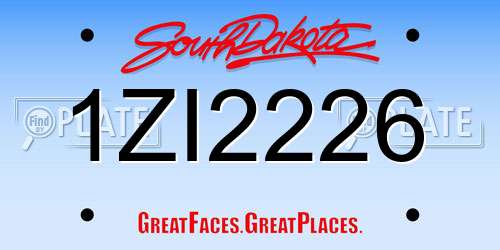 1ZI2226 South Dakota License Plate