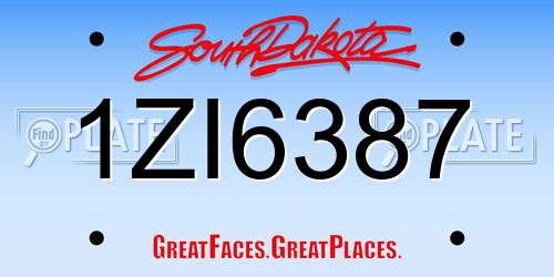 1ZI6387 South Dakota License Plate