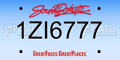 1ZI6777 South Dakota License Plate