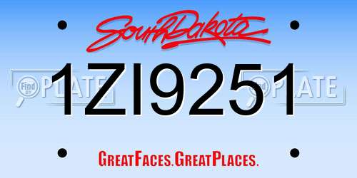 1ZI9251 South Dakota License Plate