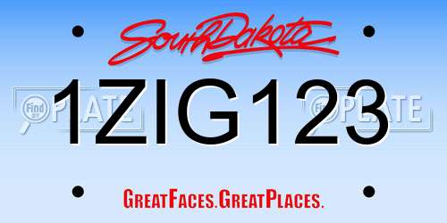 1ZIG123 South Dakota License Plate