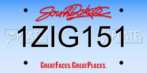 1ZIG151 South Dakota License Plate