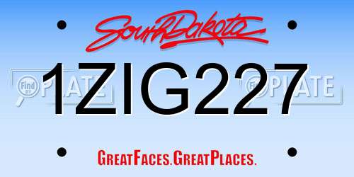 1ZIG227 South Dakota License Plate