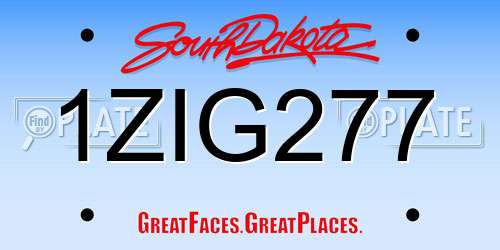 1ZIG277 South Dakota License Plate