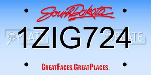 1ZIG724 South Dakota License Plate