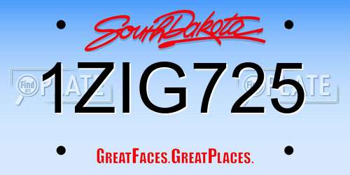 1ZIG725 South Dakota License Plate