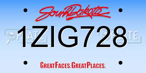 1ZIG728 South Dakota License Plate