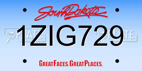 1ZIG729 South Dakota License Plate