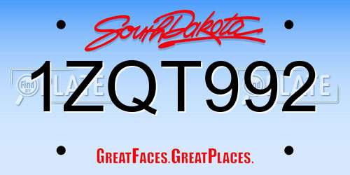 1ZQT992 South Dakota License Plate