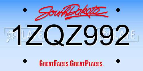 1ZQZ992 South Dakota License Plate