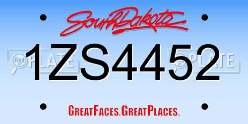 1ZS4452 South Dakota License Plate