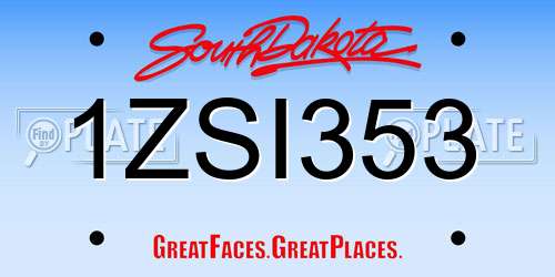 1ZSI353 South Dakota License Plate