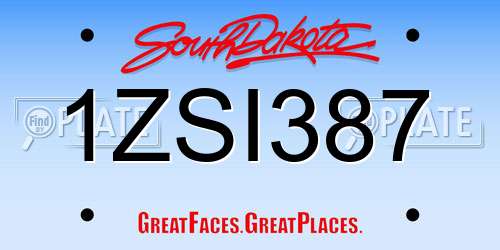 1ZSI387 South Dakota License Plate