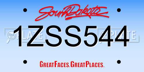 1ZSS544 South Dakota License Plate