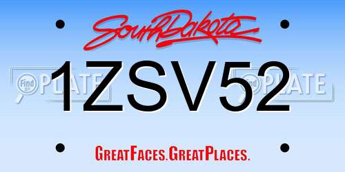 1ZSV52 South Dakota License Plate