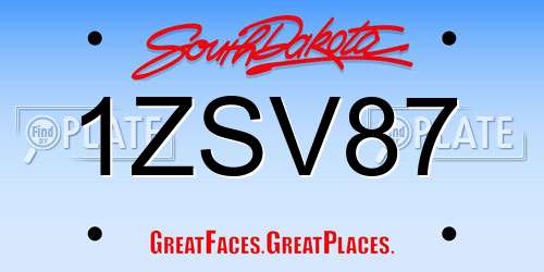 1ZSV87 South Dakota License Plate