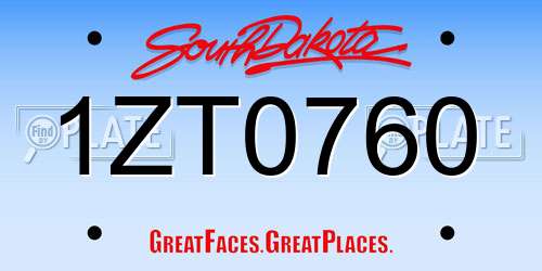 1ZT0760 South Dakota License Plate