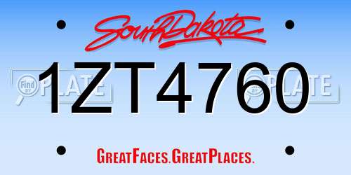1ZT4760 South Dakota License Plate
