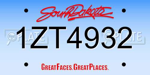 1ZT4932 South Dakota License Plate
