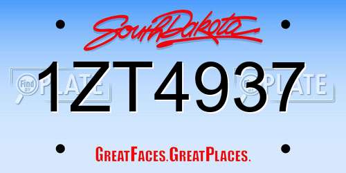 1ZT4937 South Dakota License Plate