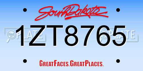 1ZT8765 South Dakota License Plate
