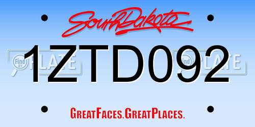 1ZTD092 South Dakota License Plate