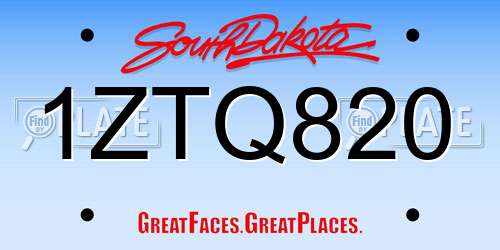 1ZTQ820 South Dakota License Plate