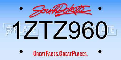 1ZTZ960 South Dakota License Plate