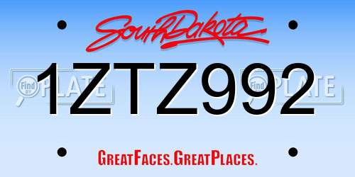 1ZTZ992 South Dakota License Plate