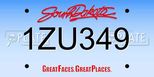 1ZU349 South Dakota License Plate