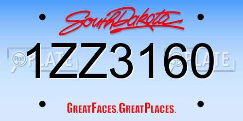 1ZZ3160 South Dakota License Plate
