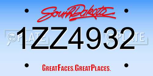 1ZZ4932 South Dakota License Plate